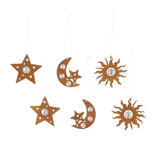 FRANK FLECHTWAREN | Hänger Rostoptik, 6er Set, METALL, Höhe 8 cm, 9 cm