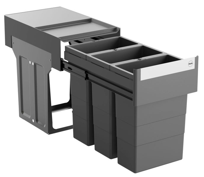 Mülltrennsystem mit drei Behältern und Auszugfunktion für Küchenschränke