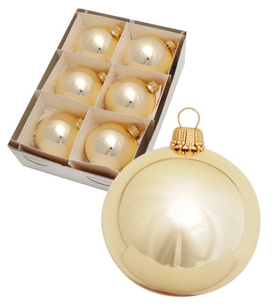 6cm Kugel Uni gold glänzend, 6 Stck., Weihnachtsbaumkugeln, Christbaumschmuck, Weihnachtsbaumanhänger