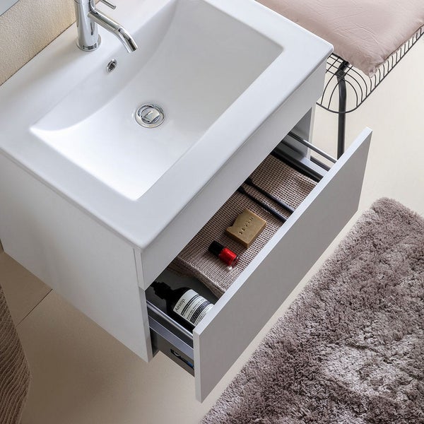 60cm Badmöbel Set aus Unterschrank, Keramik -Waschbecken und Spiegel | Sole