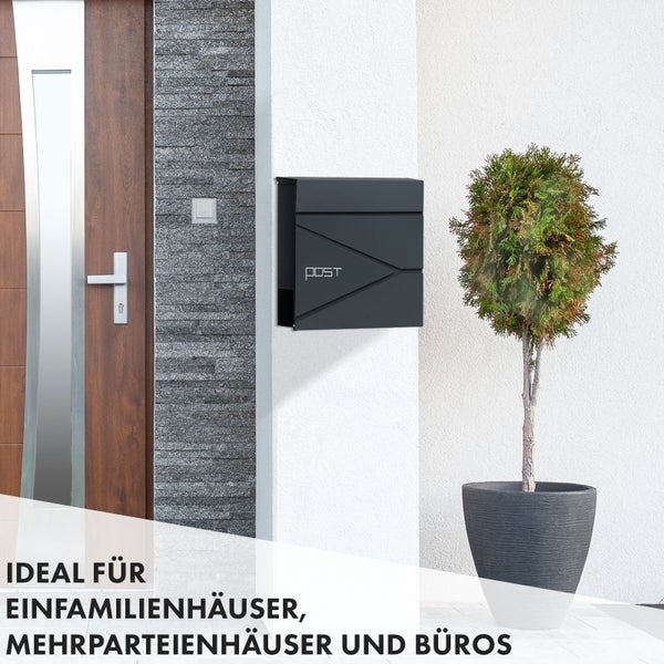 FLOORDIREKT Briefkasten Armand - Stahl Wandbriefkasten mit Zeitungsfach und C4-Einwurfklappe