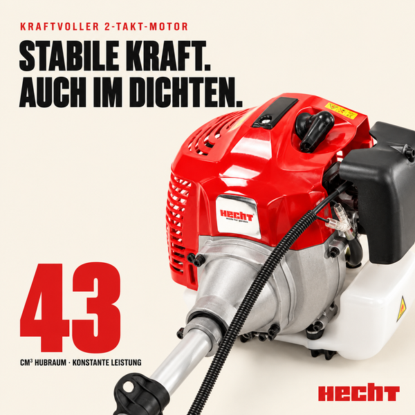 Hecht 2-Takt-Motor mit 43 Kubikzentimeter Hubraum für konstante Leistung.