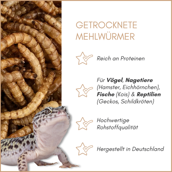 Getrocknete Mehlwürmer für Vögel, Nagetiere, Fische und Reptilien