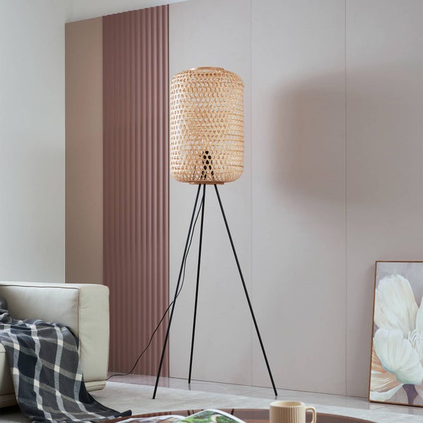 Lucande Stehlampe Jorick (Landhaus, Vintage Rustikal) aus Metall (1 flammig E27) - Holz Stehleuchte Floor Lamp Standleuchte Wohnzimmerlampe Tripod Wohnzimmerleuchte