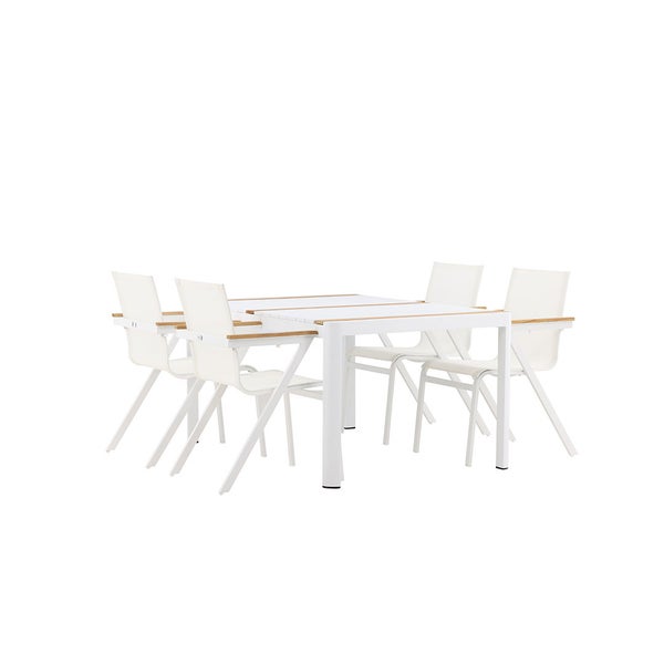 Togo Gartenset Tisch 90x150cm weiß, 4 Stühle weiß. 90 X 150 X 75 cm