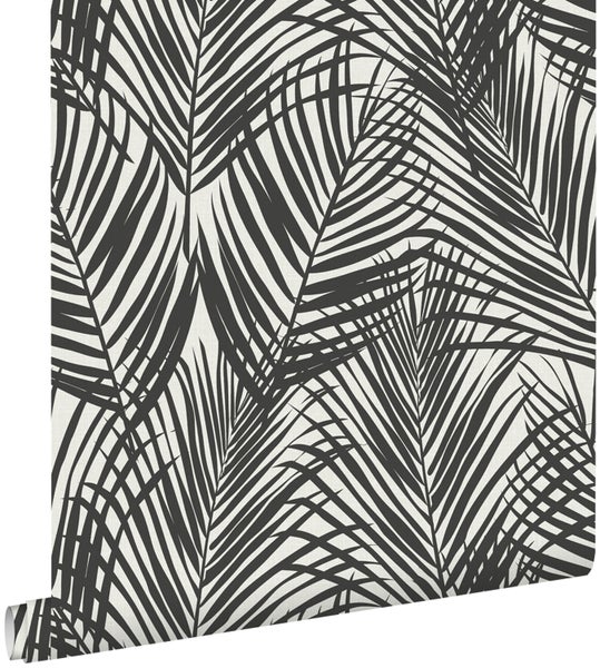 ESTAhome Tapete Palmenblätter Schwarz und Weiß - 53 cm x 10.05 m - 139008