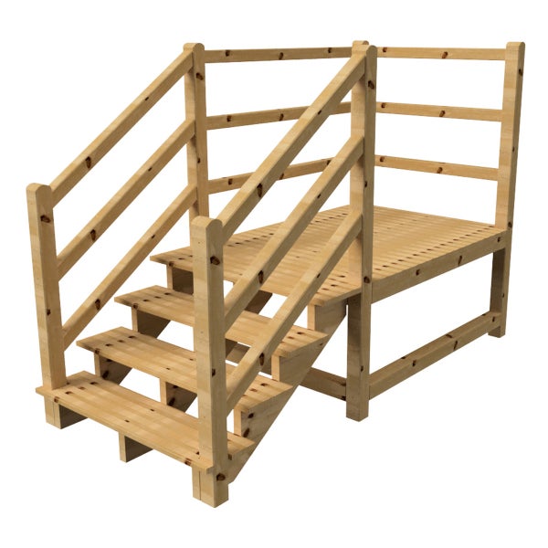 Holzterrasse mit Treppe und Geländer
