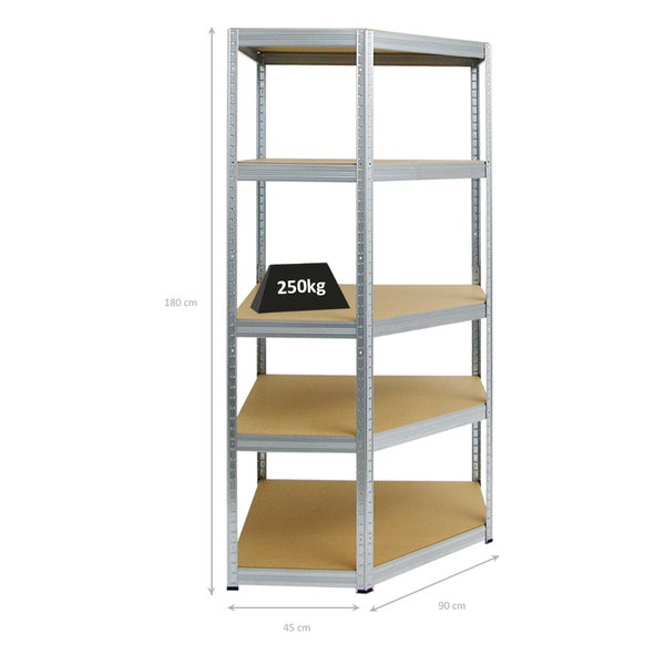 PROREGAL Eckregal Slim Elephant HxBxT 180 x 90 x 45 cm Fachlast 250 kg Verzinkt