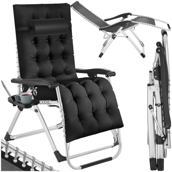 Sonnenliege tectake Cloud 84 x 168 x 82,5 cm, mit Ablagetisch klappbar schwarz