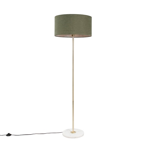 QAZQA - Modern Messing Stehlampe mit grünem Schirm 50 cm - Kaso I Wohnzimmer I Schlafzimmer - Stahl Rund - LED geeignet E27