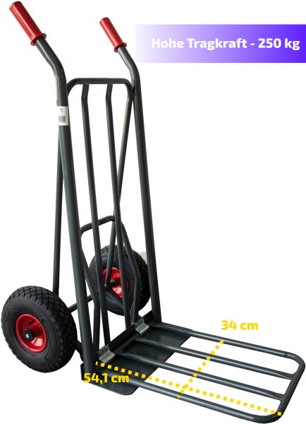 Sackkarre Ravendo BD250 Easy-Tip klappbar – Profi Transporthilfe mit Luftreifen, Zusatzladefläche, 250 kg Tragkraft