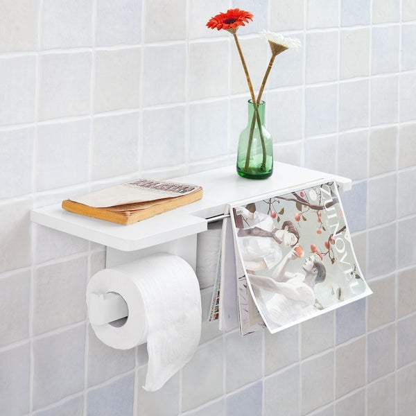Toilettenpapierhalter mit Ablage und Zeitschriftenhalter an der Wand