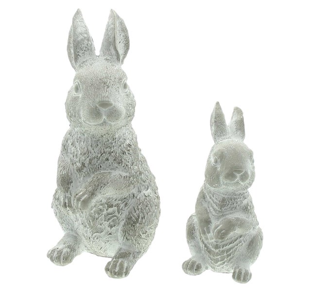 FRANK FLECHTWAREN | Hase Washed, 2er Set, ZEMENT, 7,5 x 5,5 x 11 cm, 9,5 x 8 x 16,5 cm