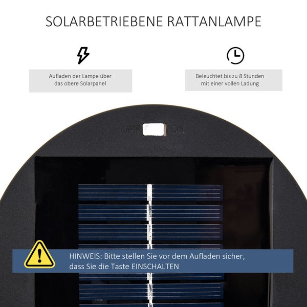 Outsunny Solarlampe, Rattan Solarleuchte mit Lichtsensor,  21,5 x 21,5 x 61 cm, Metall, Schwarz
