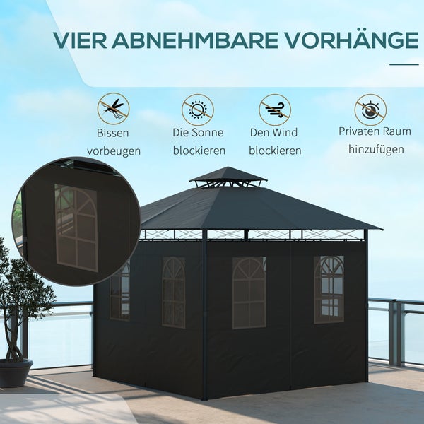 Pavillon mit vier abnehmbaren Vorhängen zur Vorbeugung von Bissen, Blockierung der Sonne und des Windes sowie für mehr Privatsphäre.