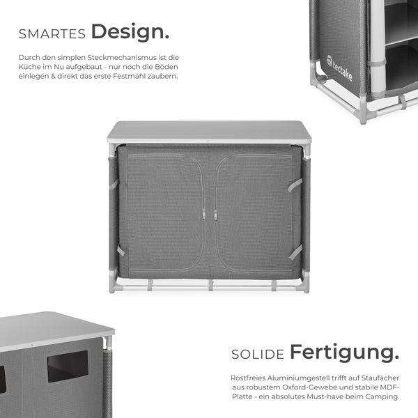 Campingschrank Deluxe mit 6 Fächern tectake  97 x 47,5 x 78 cm faltbar grau