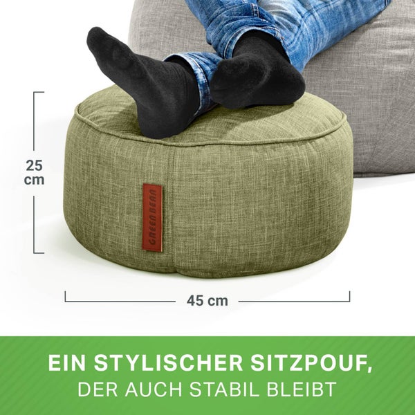 Green Bean Sitzsack-Hocker 45x25cm mit EPS-Perlen Füllung - Fußhocker Fußkissen Sitz-Pouf für Sitzsäcke - Bodenkissen für Kinder und Erwachsene - Fußablage Sitzkissen Sitzhocker Grün