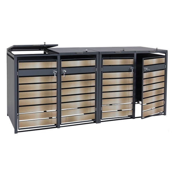 Mülltonnenbox für drei Mülltonnen mit abschliessbaren Türen und Deckeln