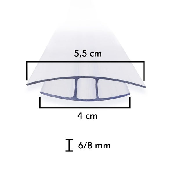 Abmessungen eines durchsichtigen Profils: 5,5 cm breit, 4 cm hoch und 6 bis 8 mm dick