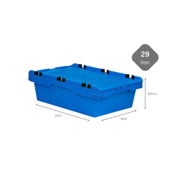 PROREGAL Conical Mehrweg-Stapelbehälter mit Krokodildeckel Blau HxBxT 19,9 x 41 x 61cm 29 Liter Lagerbox  Eurobox  Transportbox  Transportbehälter