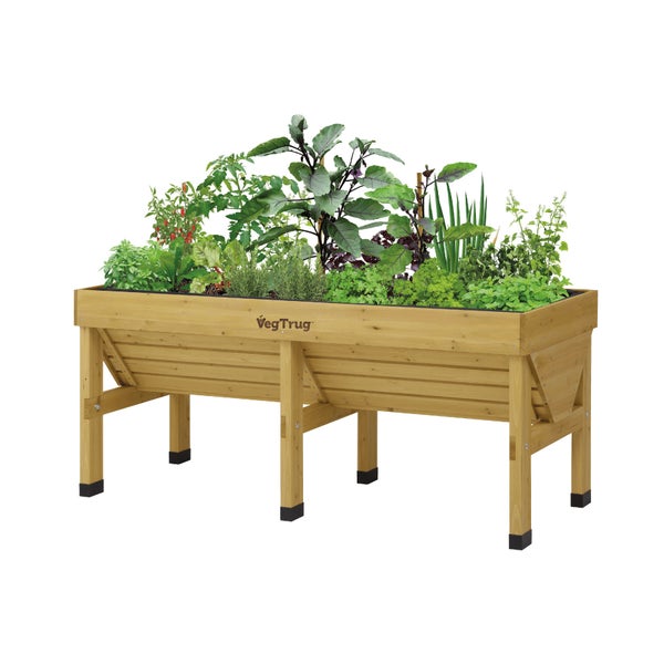 VegTrug Hochbeet aus Holz bepflanzt mit Kräutern und Gemüsepflanzen.