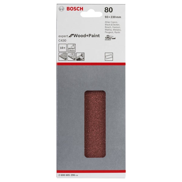 Bosch Expert Schleifpapier für Holz und Farbe, Körnung 80, Größe 93x230 Millimeter