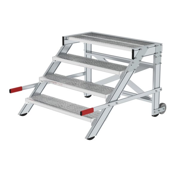 PROREGAL Arbeitspodest Fahrbar Stufenbreite 100cm 4 Stufen Stahl-Gitterros Rutschfeste Kunststoffschuhe