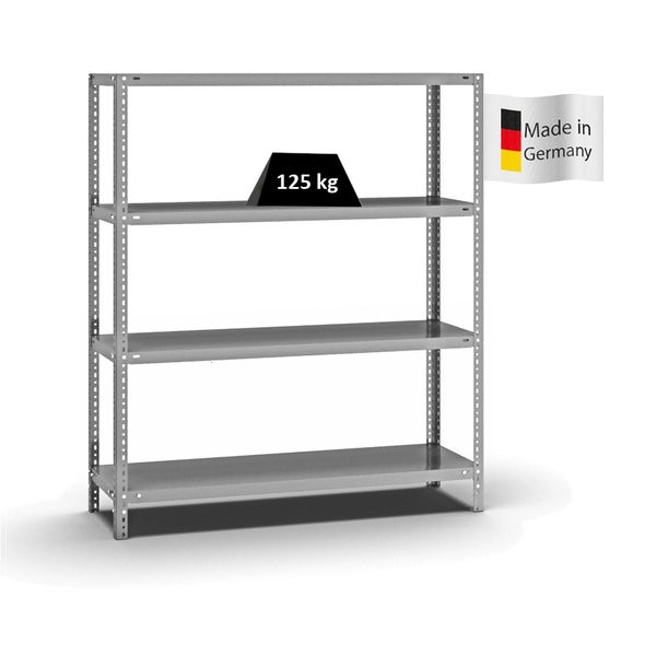 PROREGAL Fachbodenregal Schraubsystem Light-Duty Grundregal HxBxT 150 x 130 x 40 cm 4 Ebenen Fachlast 125 kg Beidseitig Nutzbar Verzinkt