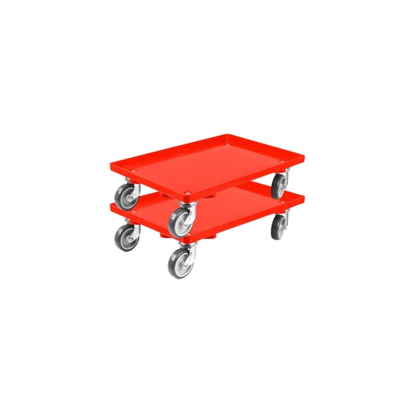 PROREGAL SparSet 2x Transportroller für Euroboxen 60 x 40 cm mit Gummiräder Rot Geschlossenes Deck 4 Lenkrollen Traglast 300 kg