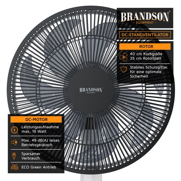 Brandson - DC Standventilator energiesparend ECO - Fernbedieung - Brushless Silent Motor -sehr leise - Oszilation 60° 90° 120° - Ventilator Timer