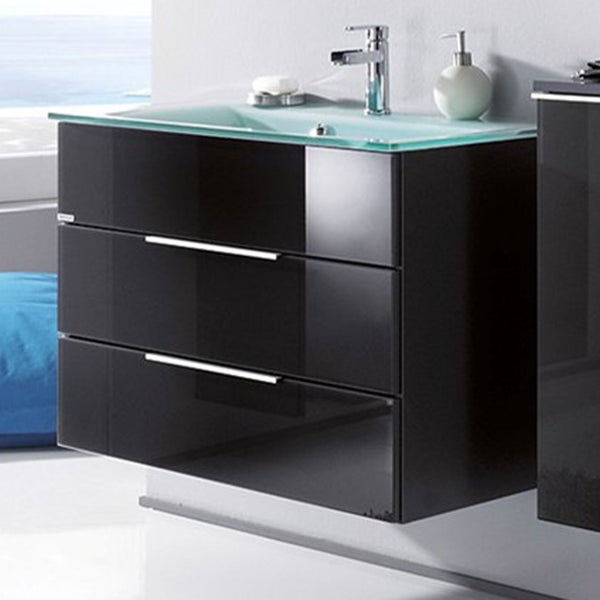 FACKELMANN KARA Badmöbel Set 2 Teile / Glas Waschbecken / Waschbeckenunterschrank mit 2 Schubladen / hochwertiger Badschrank mit Soft-Close / Korpus: Schwarz / Front: Schwarz / Breite: 80 cm