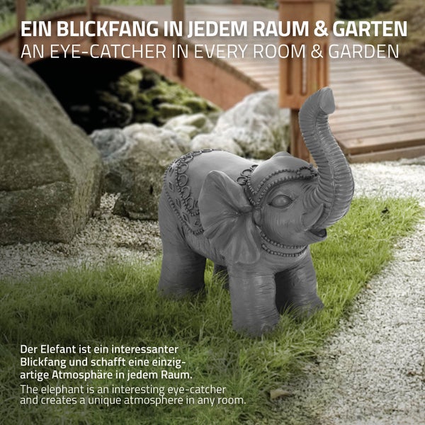 ML-Design Deko Figur Elefant Grau 36x19x39 cm, Orientalische Finish, witterungsbeständig, für Innen & Außen, Glückselefant Statue als Geschenk, Feng Shui Skulptur, Reichtum Figur, Gartendeko Raumdeko