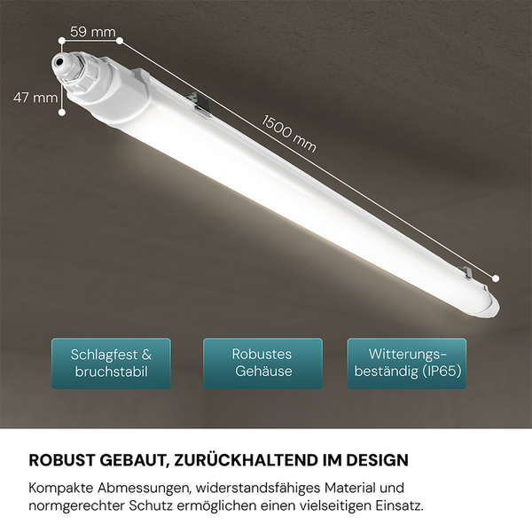 LUXULA LED Feuchtraumleuchte 150cm 48W 5760lm 4000K IP65 IK06 Durchschleifbar