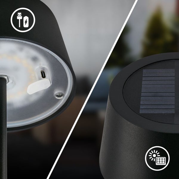 Solar Tischleuchte mit Touchdimmer 2W 160 lm CCT Einstellbares Weiß Awia schwarz
