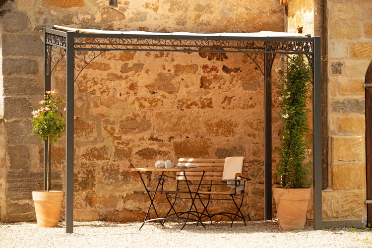 Pergola ELEO Elba 2 x 3 m schwarz - pulverbeschichtet | mit Sonnensegel ecru