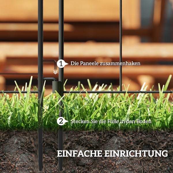 Outsunny Gartenzaun Zaun Stahl 300 cm x 70 cm hoch Dekorativer Gitterzaun Set Zaunelemente Landschaftszaun Oberbogen Zaun für Hunde Hundezaun für Garten Blumenbeete Tierbarriere Außenbereich Schwarz