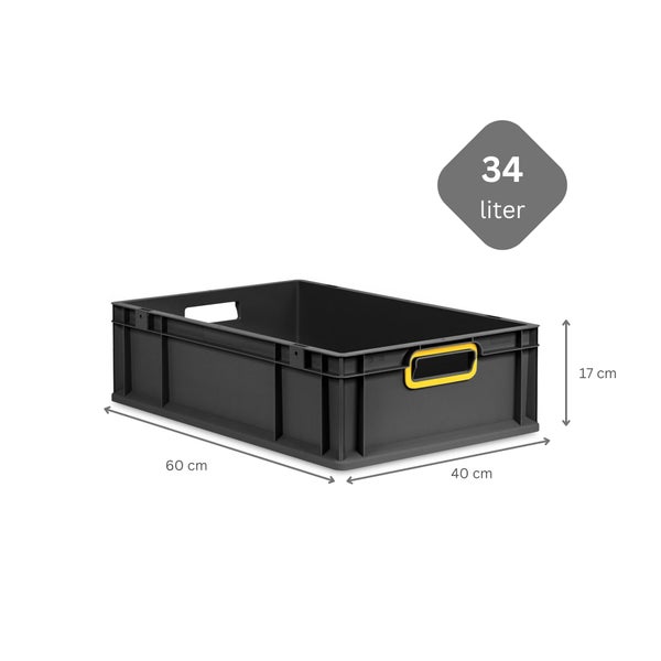 PROREGAL SuperSparSet 5x Eurobox NextGen Color, HxBxT 17x40x60cm, 34 Liter, Griffe gelb offen, Schwarz, Eurobehälter, Transportbox, Transportbehälter, Stapelbehälter