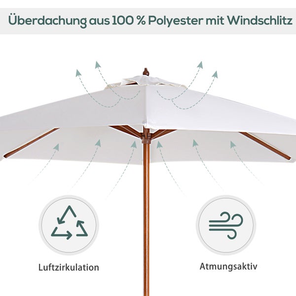 Outsunny Holz Sonnenschirm Holzschirm Gartenschirm Balkonschirm 2,5m Creme