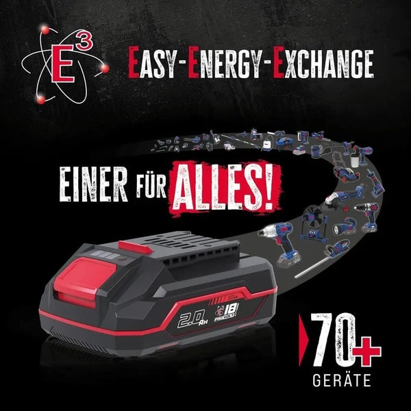 Güde E3 Easy-Energy-Exchange Akku System mit 18 Volt 2,0 Amperestunden Akku passend für über 70 verschiedene Werkzeuge.