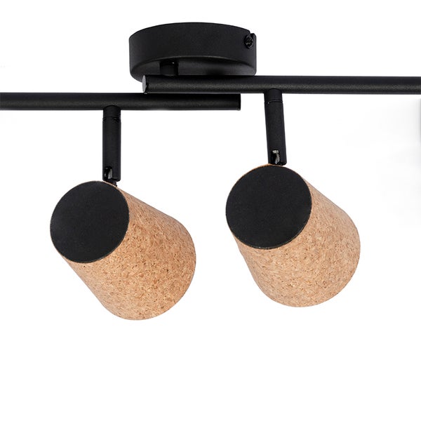 Deckenleuchte mit zwei Strahlern aus Kork und Metall