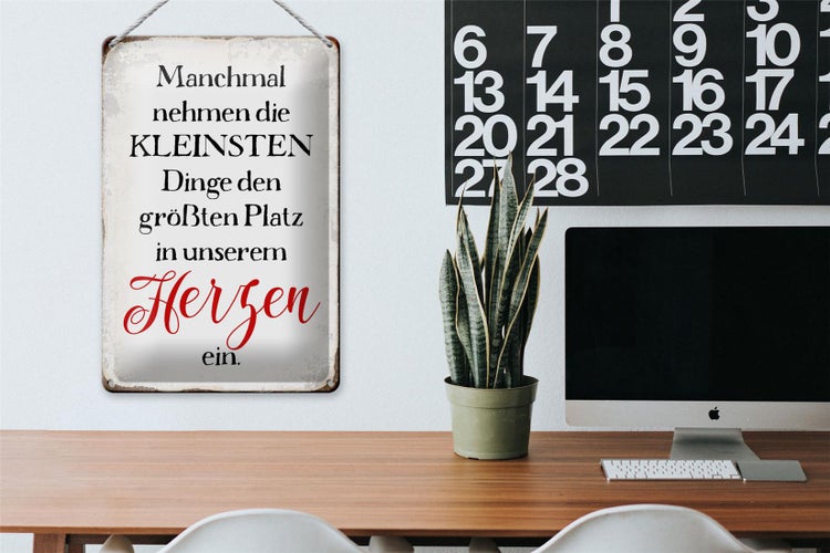Blechschild Spruch 20x30cm die kleinsten Dinge größte Platz