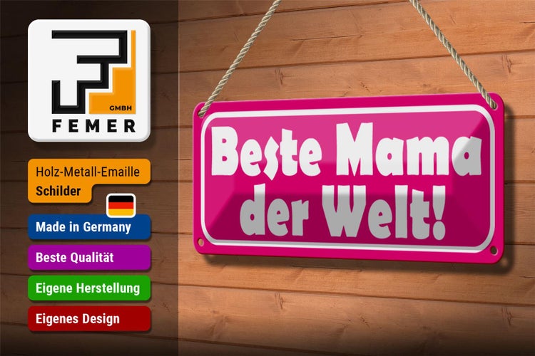 Blechschild Spruch 27x10cm Beste Mama der Welt Dekoration