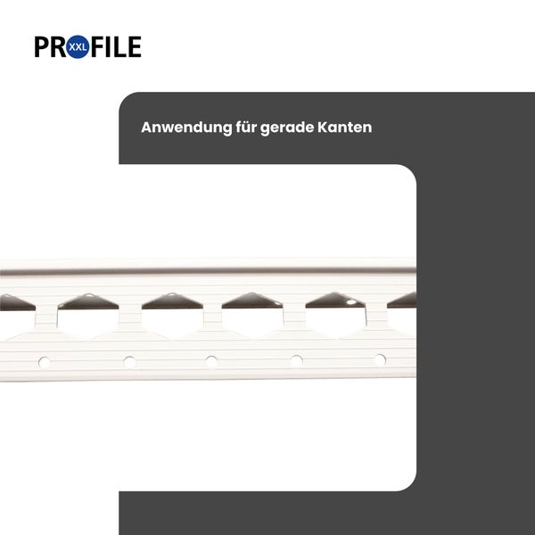 Pro XXL File Logo. Anwendung für gerade Kanten. Perforiertes Profil für gerade Kanten.