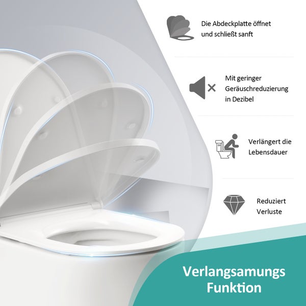 EMKE WC-Sitze mit Absenkautomatik, Toilettendeckel D Form Klodeckel mit Absenkautomatik, Toilettensitz Klobrille mit absenkautomatik Abnehmbar WC Deckel Toilettenbrille,Weiß, belastbar bis 150kg