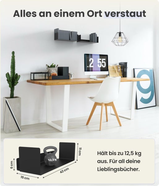 UNITURE® - 2er Set - Wandregal schwarz - Moderne Regal Wand Design - 2x42 cm Bücherregal schwebend, Bilderleiste schwarz - Wandregal, Regal schwarz, Regalbrett schwarz, wandregal schwarz Metall