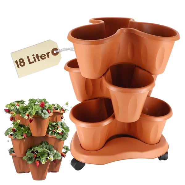 Pflanztreppe aus Kunststoff mit 18 Liter Volumen, inklusive Erdbeeren