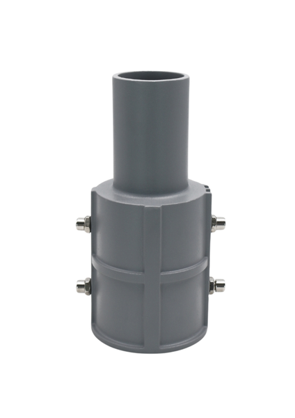 Grauer Rohradapter mit Schrauben