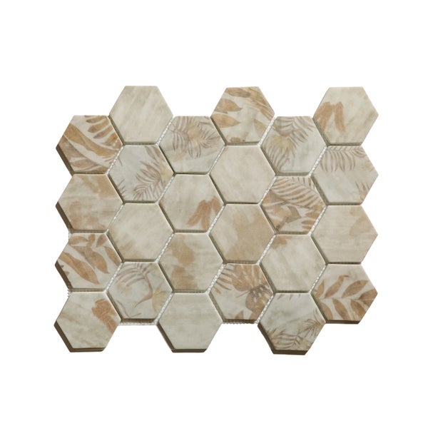 Sechseckige Mosaikfliese mit Blattmuster auf Netz