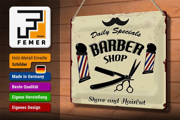 Blechschild Spruch 20x30cm Barbershop shave and haircut