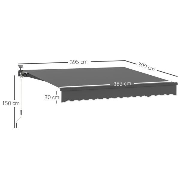 Outsunny Klemmmarkise mit Handkurbel Solar-Lichte Gelenkarmmarkise Markise Sonnenschutz UV 50+, Balkonmarkise inkl. Wandhalterung Sonnenmarkise 400 cm breit für Terrasse Balkon Veranda, Grau